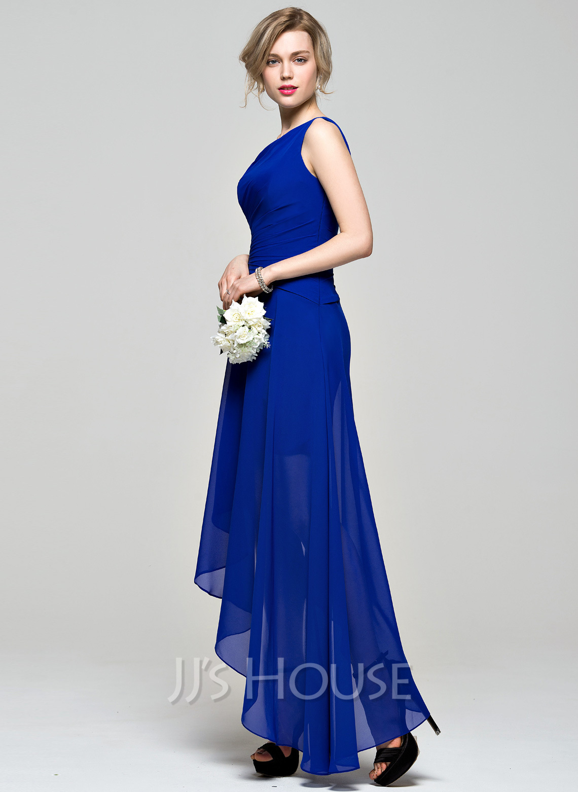 Asymmetrical Neck One Shoulder Chiffon Bridesmaid Dress With Split - Pink main image 0