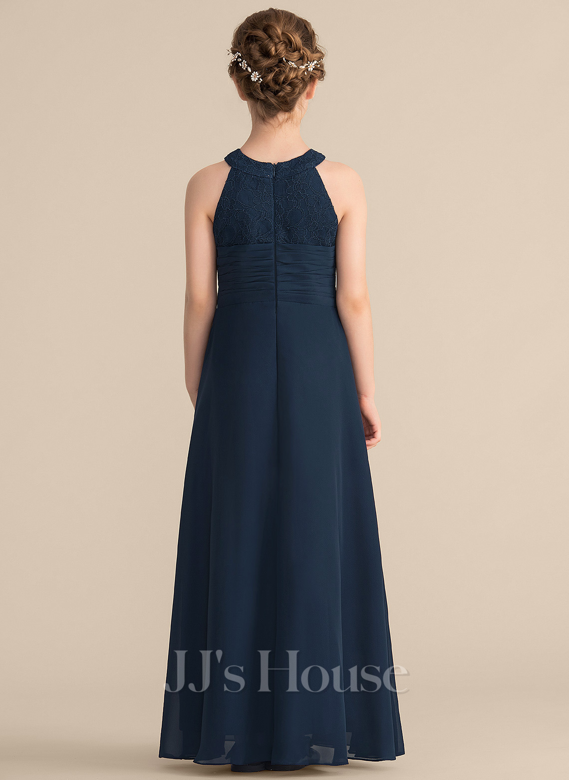 A-Line Junior Bridesmaid Dress with Chiffon Lace Sash & Ribbon main image 0