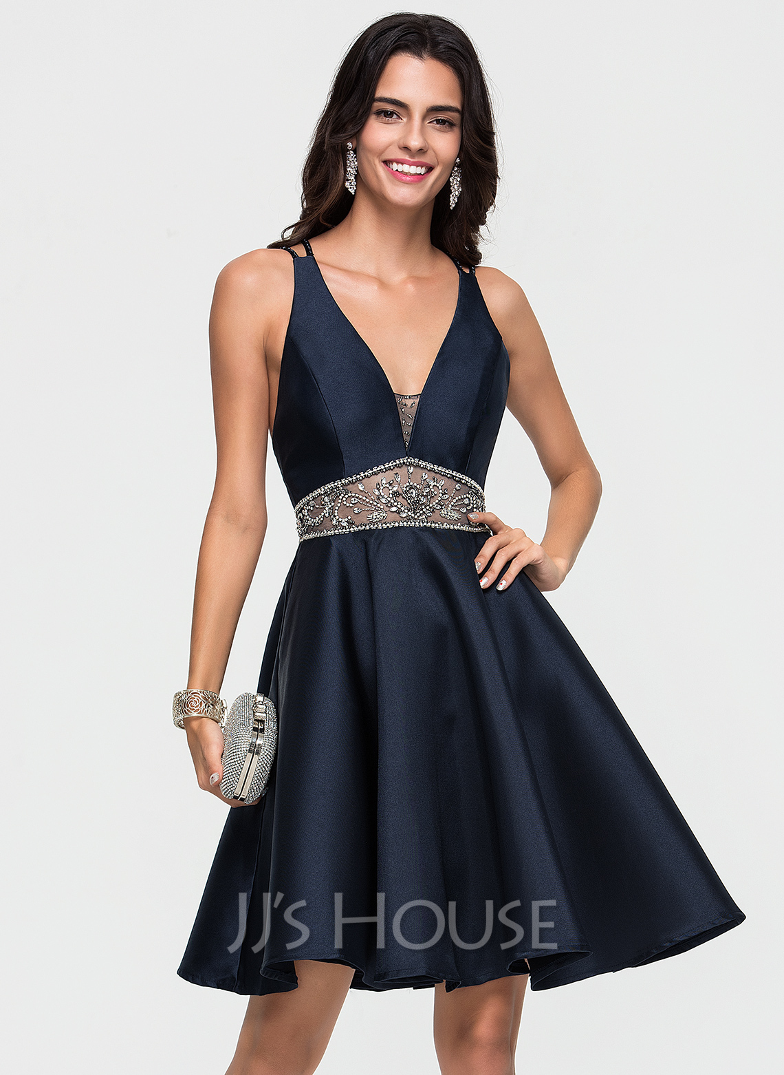 A Line V Neck Satin Pleats Homecoming Dresses LBQH0130