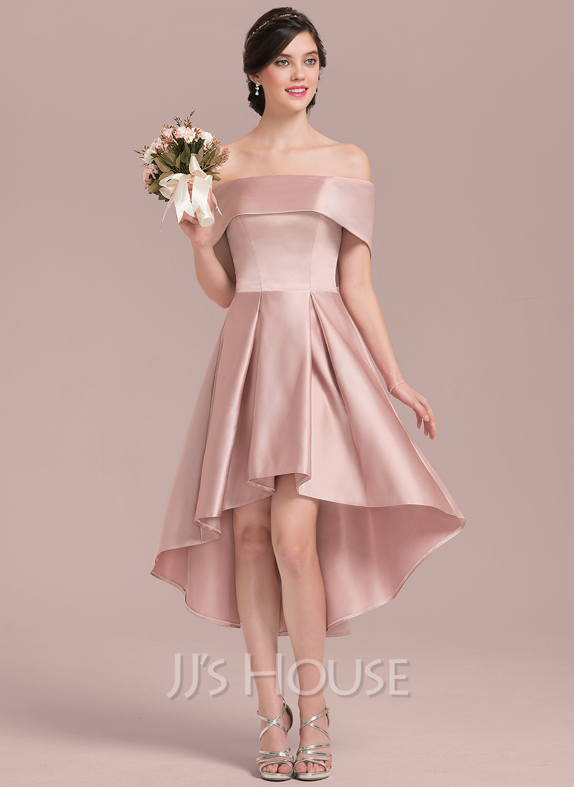 Dressystars Watermelon A Line Satin Off The Shoulder Long Bridesmaid Dress main image 0