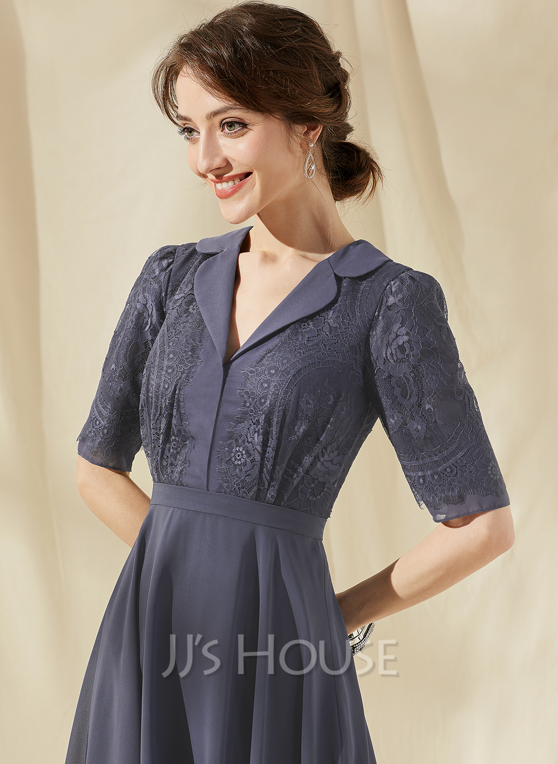 A-Line V-neck Knee-Length Chiffon Lace Cocktail Dress (016252924) - JJ ...