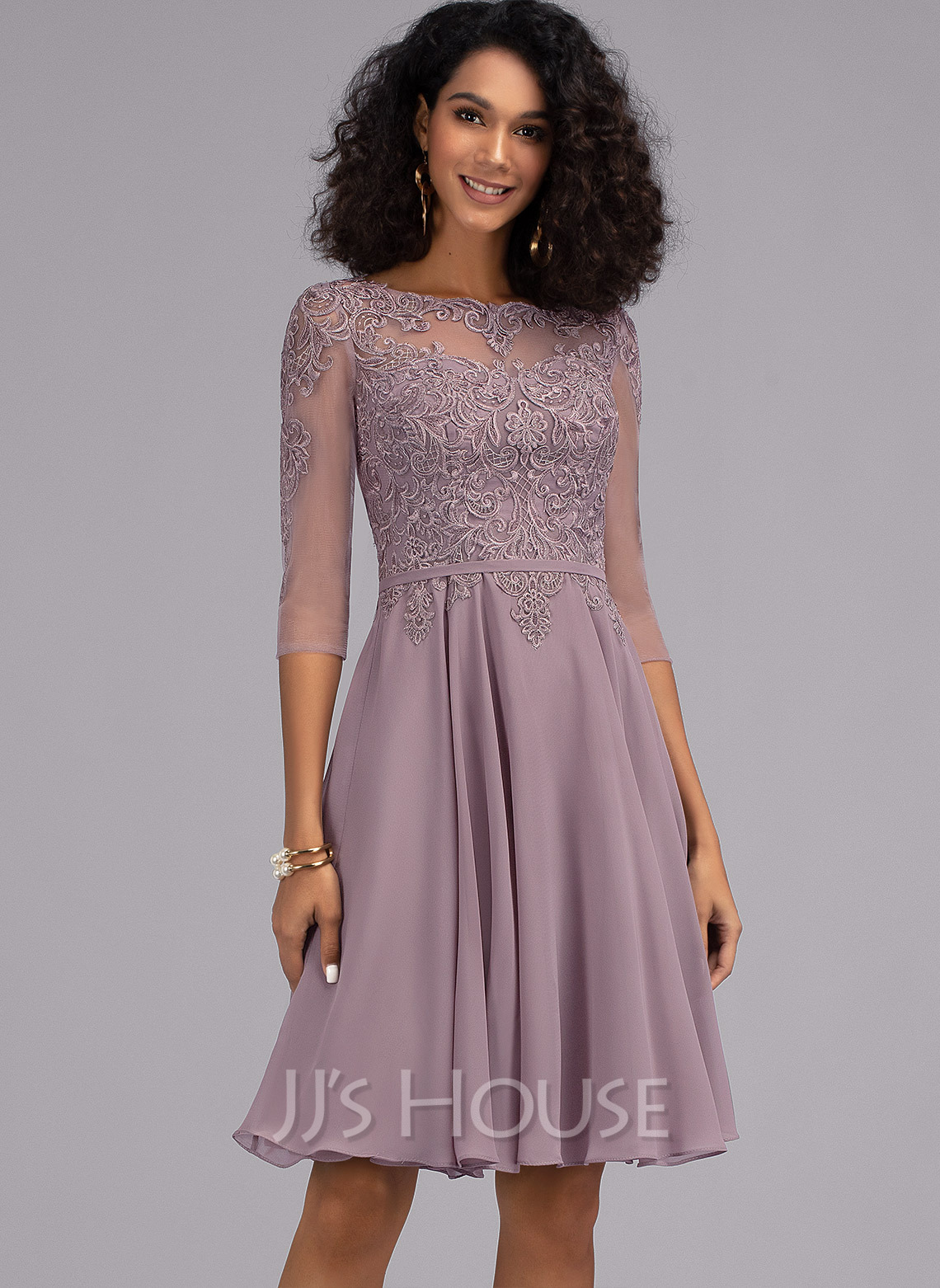 A-Line Scoop Neck Knee-Length Chiffon Cocktail Dress (016205799) - JJ's ...
