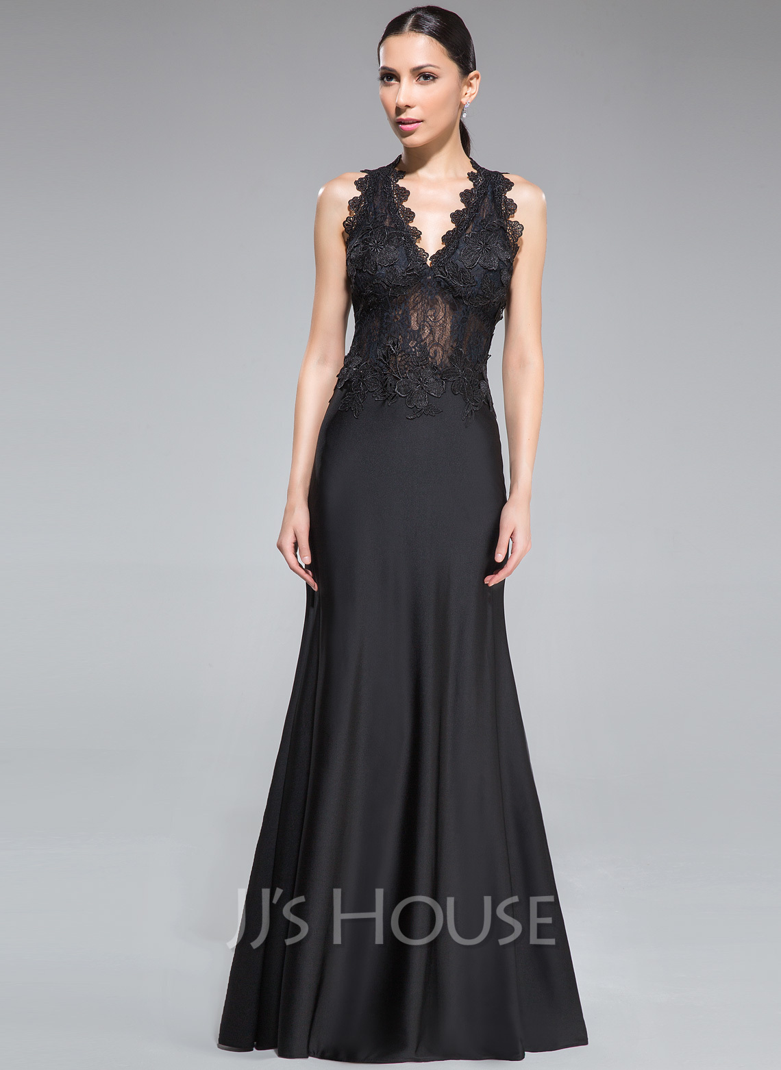 Draped Neck Jersey Evening Dress with Pleated Bodice main image 1