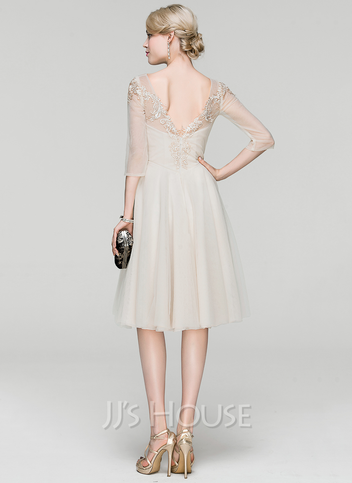 A-Line/Princess Scoop Neck Knee-Length Chiffon Cocktail Dress With Lace ...