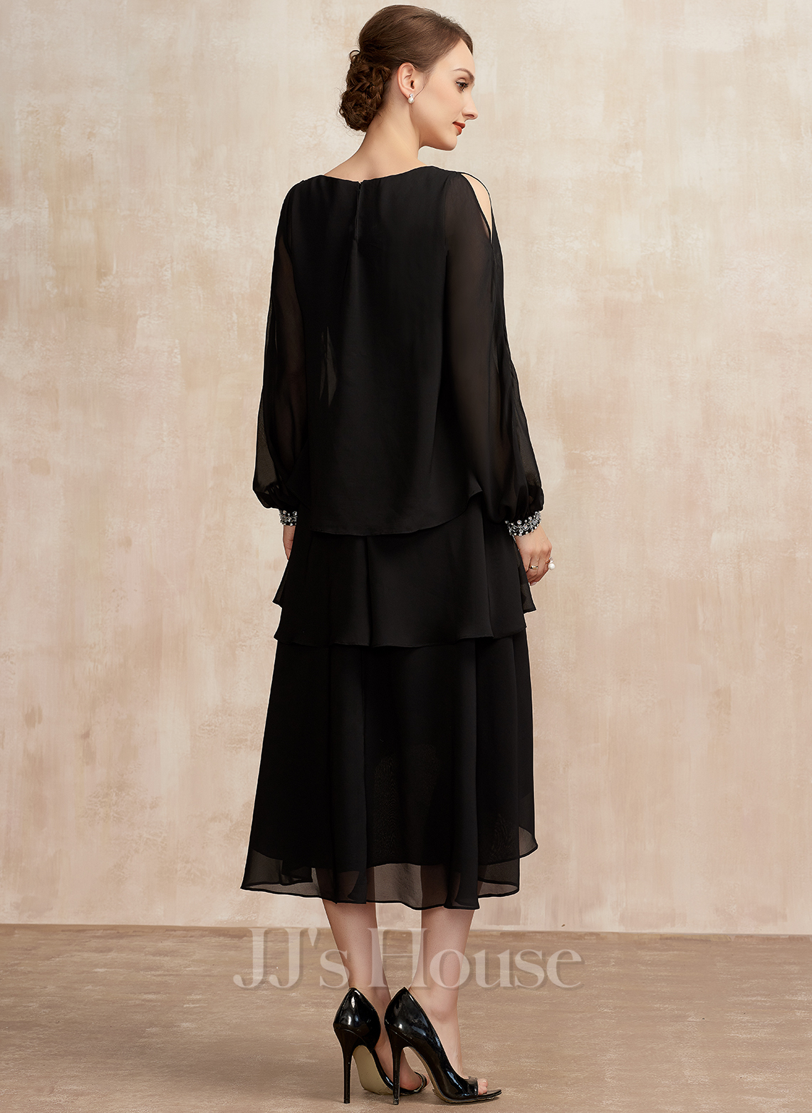 A-Line Scoop Neck Asymmetrical Chiffon Cocktail Dress With Beading ...