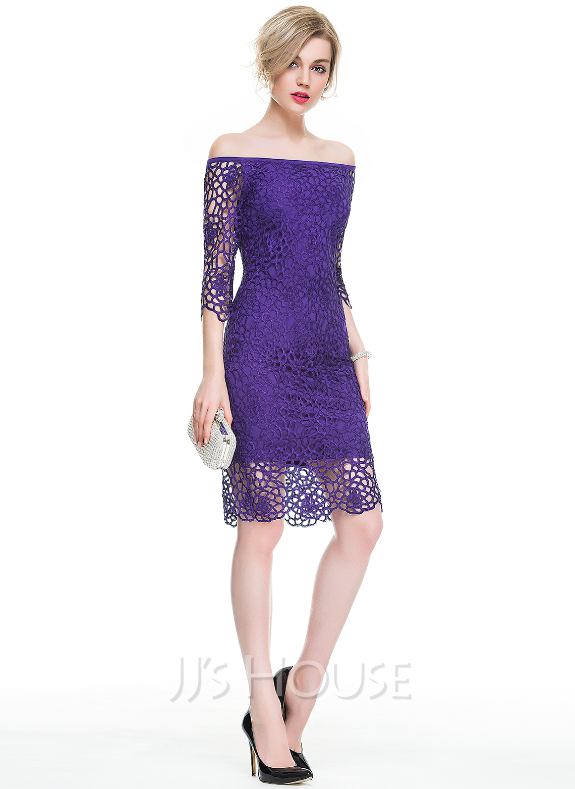 Lace Off Shoulder Knee Dress main image 1