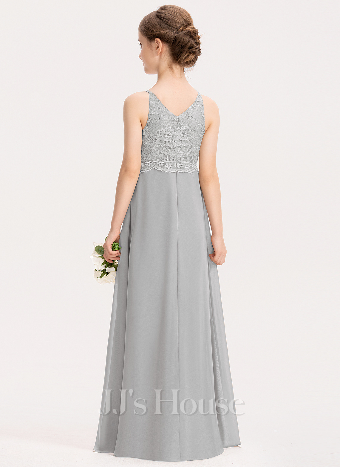 V-neck A-line Chiffon Junior Bridesmaid Dresses Steel Grey main image 1