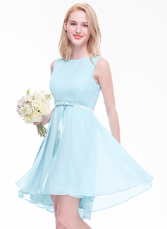 A-Line/Princess One-Shoulder Asymmetrical Bow Junior Bridesmaid Dresses