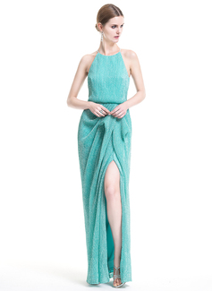 Floor-Length Wedding Jumpsuit Sequin Sheath Fitted Style Scoop Neck