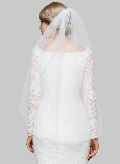 New 1 Tier Pearls and Rhinestones Veil Fingertip Length Bridal Veil Metal Comb