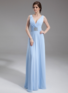 Periwinkle Chiffon V-Neck Ruffles A-Line Mother of the Bride Dress main image 1