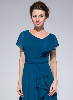 Periwinkle Chiffon V-Neck Ruffles A-Line Mother of the Bride Dress