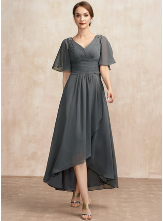 A-Line V-neck Asymmetrical Chiffon Cocktail Dress With Ruffle Beading ...