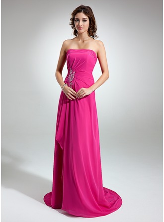 Strapless Ivory Lace Coral Chiffon Wedding Bridesmaid Dress, Sweep Train main image 0