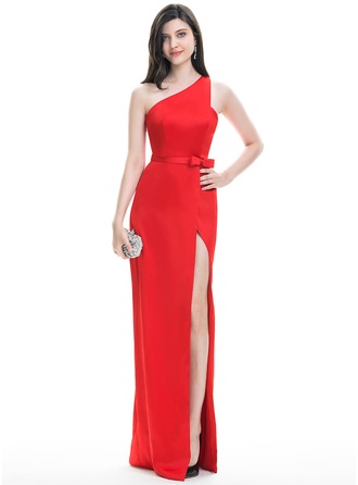 Sheath/Column One Shoulder Floor-Length Stretch Crepe Maxi Dresses main image 0