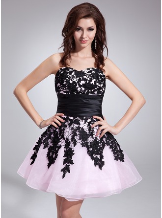 Ball-Gown/Princess Short Sleeve Short Organza Homecoming Dress With Ruffle