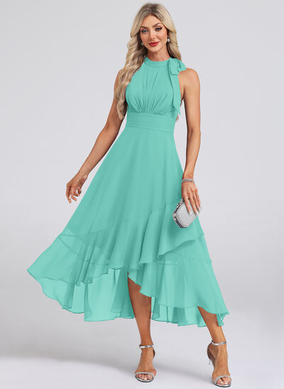 Kjole Midi i Chiffon med Halterneck Sløyfe