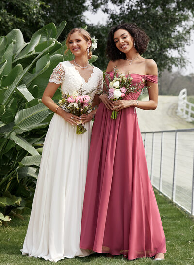 candy pink bridesmaid dress ZAPAKA Women Candy Pink Long Bridesmaid Dress Sheath V Neck Ruffle Sleeves  Ruched Wedding Guest Dress with Slit main image 0
