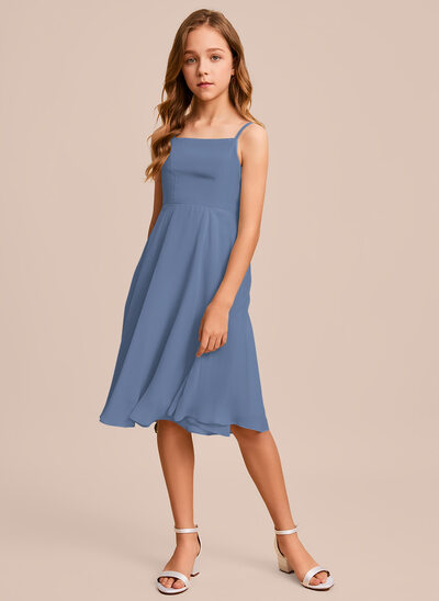 Cross Shoulder Strap Junior Bridesmaid Dresses Slate Blue