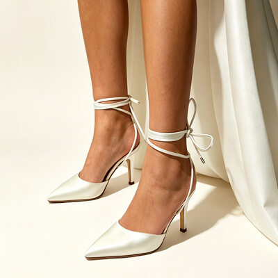 Damen Brautschuhe Satin High-Heels Spitze Schuhspitze Brautsandalen Elegant Hochzeit Schuhe