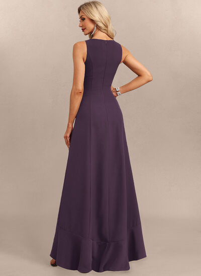 womens formal velvet dresses ZAPAKA Women A Line Formal Dress with Long Sleeves Dark Purple Round Neck Velvet  Evening Dress main image 0