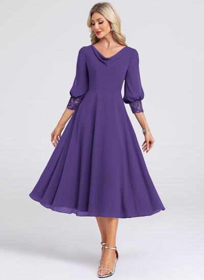 Cowl Chiffon Midi Dress