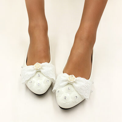 Vrouwen bruidsschoenen kunstleer platte hak ronde teen bruiloft flats elegant van toepassing huwelijk schoenen