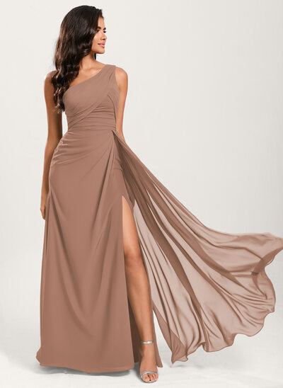 Abito a trapezio con monospalla volant in chiffon