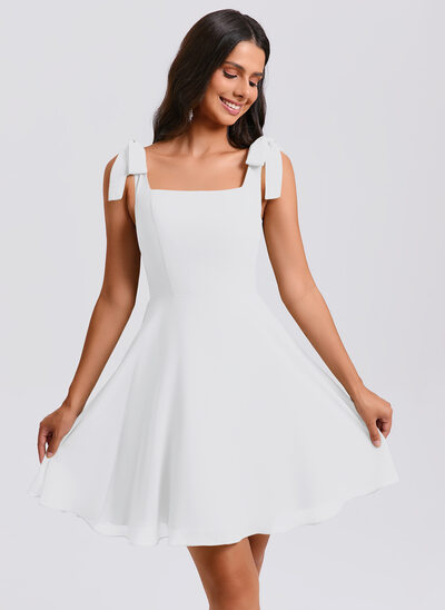 graduation dress bow in back QUEENDANCER Women Simple Little White Dress A-line Spaghetti Straps Graduation  Dress with Tier – queendanceruk main image 0