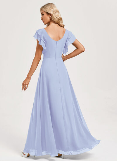 blue dress for baby girl Lavender Deep V-Neck Tulle Flutter Sleeve Midi Dress – PinkBlush main image 1