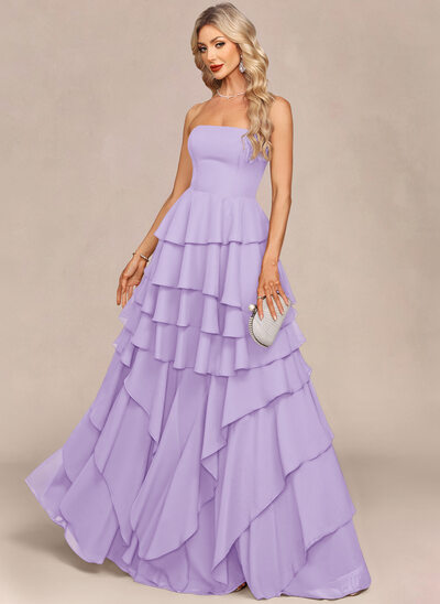Jurk maximum van de chiffon met strapless cascading ruches