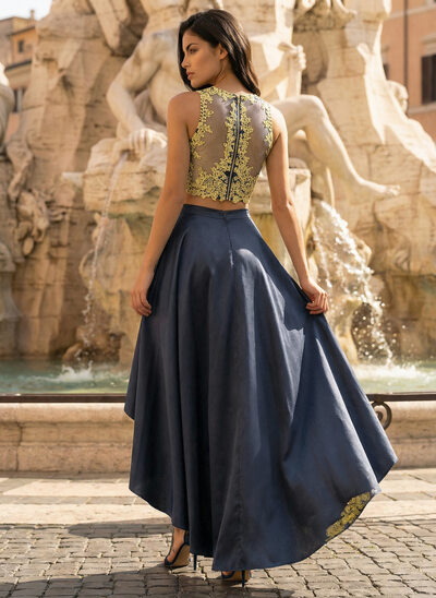 green emerald velvet dress A Line V Neck Two Pieces Blue Prom Dresses, 2 Pieces Blue Formal Eveni –  jbydress main image 0