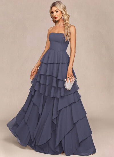 Jurk maximum van de chiffon met strapless cascading ruches