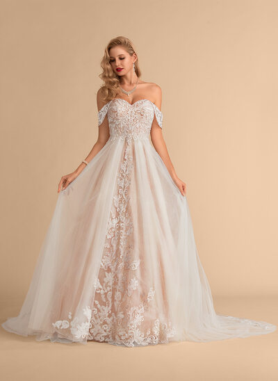 Ball-Gown/Princess Off the Shoulder Strapless Sequins Lace Dress