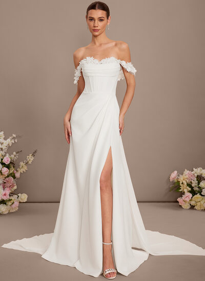 sachin and babi light blue dress Off The Shoulder Chiffon A-line Beach Wedding Dresses, CW0189 – clover sew main image 0