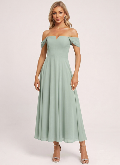 Kjole A-line kjole i Chiffon med Firkantet hals