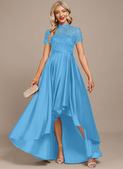 High Neck Pleated Satin Maxi Dress