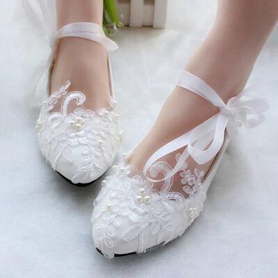 JJ's House Women's Wedding Shoes 2026 Lace-Up Ballerinas Wedding Flats Bridal Shoes Junior Bridesmaid Shoes Elegant Round Toe Wedding Shoes