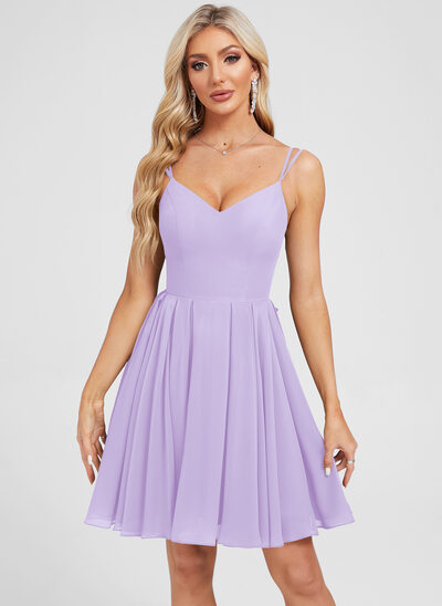 Kleid mit V-Ausschnitt Spaghettiträger Schleife aus Chiffon