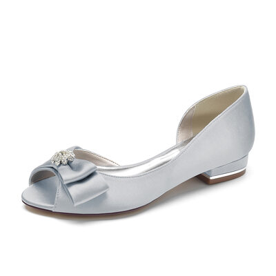 Dla kobiet Obuwie Ślubne Satyna Płaski Obcas Peep Toe Mieszkania ślubne Elegancki Stras/ Krysztal Górski Ślub obuwie