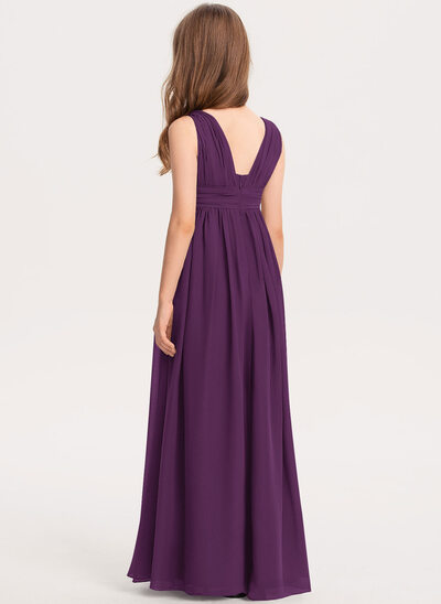 Flowy Chiffon A-Line Long Junior Bridesmaid Dresses Tahiti