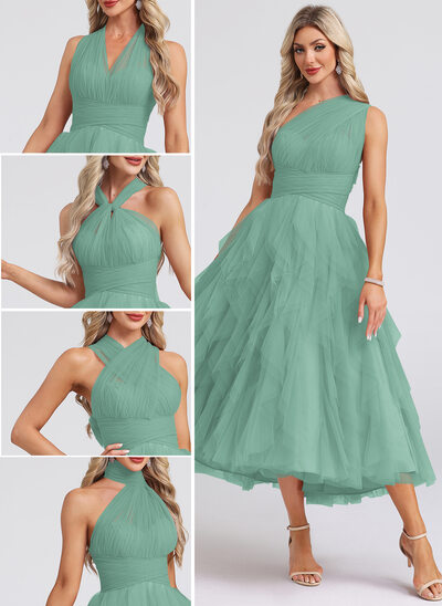 Cascading Ruffles Tulle Midi Dress