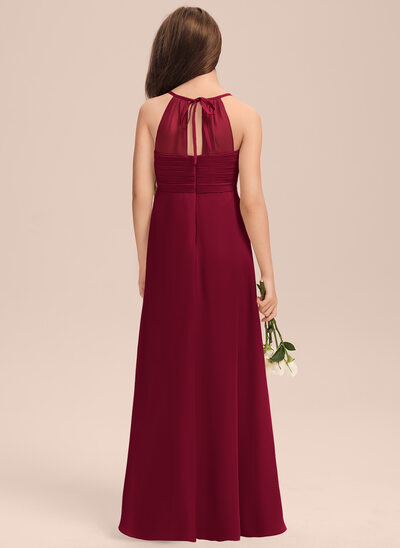 Sleeveless Lace Chiffon A-Line Junior Bridesmaid Gown Cinnamon Rose