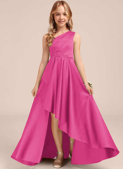 fuchsia junior bridesmaid dresses Duntery Asymmetrical Chiffon Junior Bridesmaid Dress Halter Spaghetti Straps, Wisteria main image 0