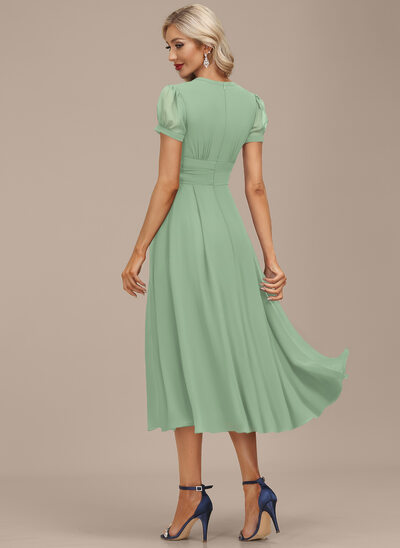 sachin and babi light blue dress Short Sage Green Bridesmaid Dresses Puffy Sleeves – Lisposa main image 0