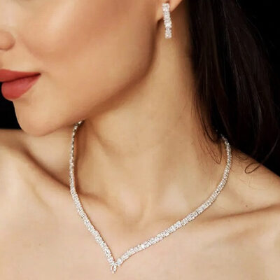 Brillant cristal mariage parures elle boucles d'oreilles et collier (lot de 2)