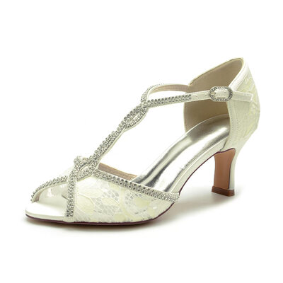 Women's Wedding Shoes Satin High Heel Peep Toe Wedding Sandals Vintage Rhinestone Party Shoes