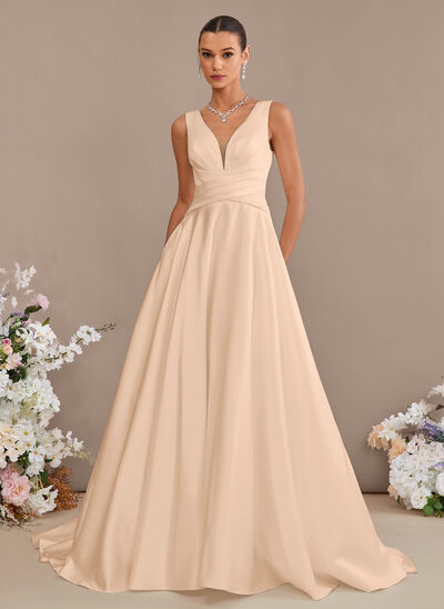 A-line Pockets Satin Dress
