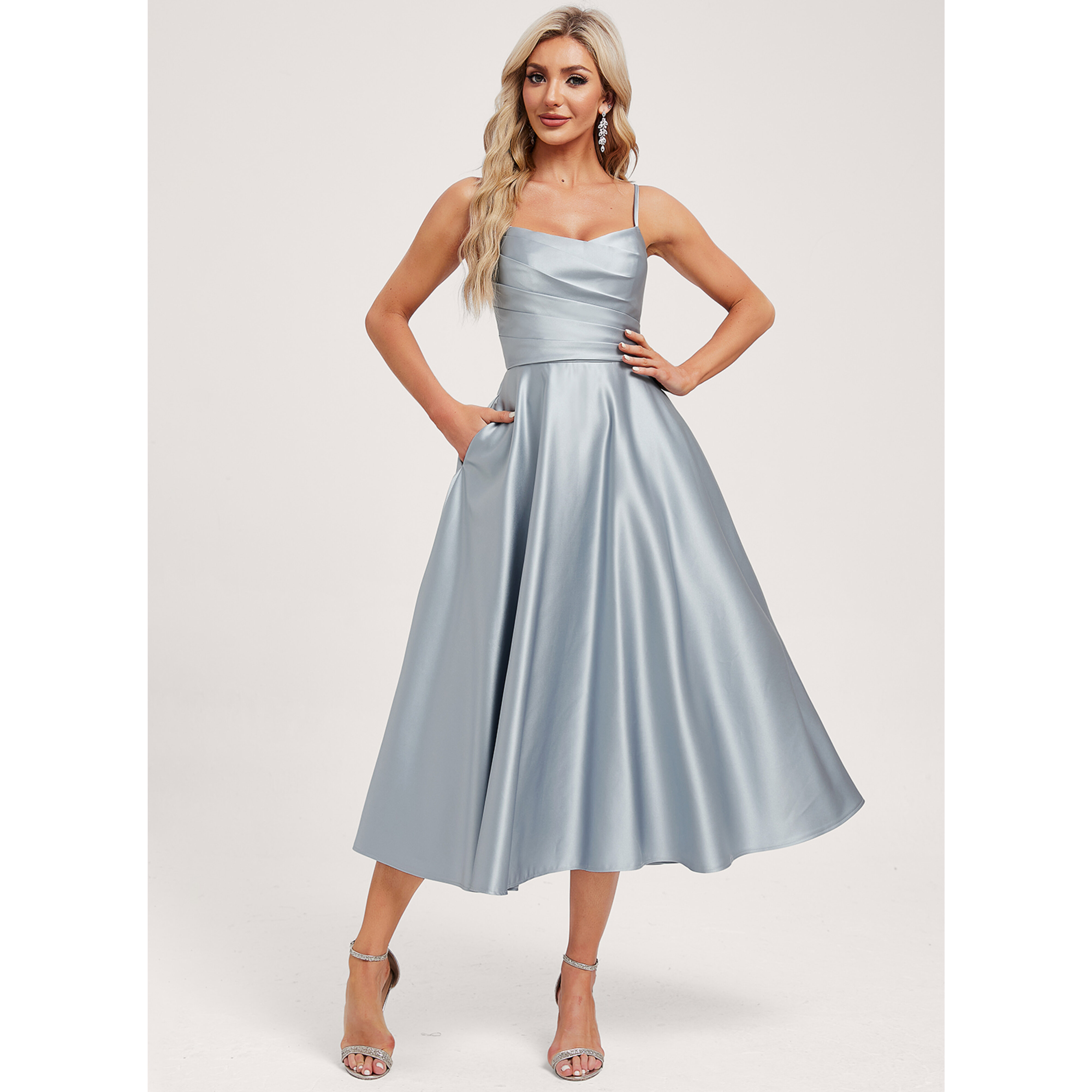 Yasani Pleated Satin Midi Cocktail Dress | JJ's House Yasani Pleated Satin Midi Cocktail Dress | JJ's House